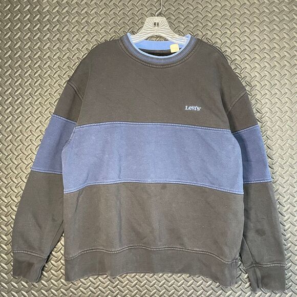 Levi's Black Blue Stripe‎ Faded Crewneck Pullover Casual Wear Sweater Men Size L - Picture 1 of 7